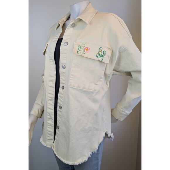 Celebrity Pink Denim Shacket Small Cream Embroidered Cactus Desert Western - Picture 4 of 13